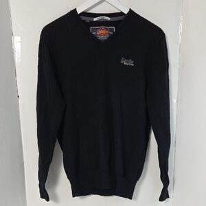 Superdry Men's V-Neck Black Cashmere Blend Sweater
